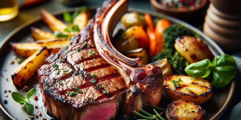 Grilled Venison chop eith wild mushroom sauce
