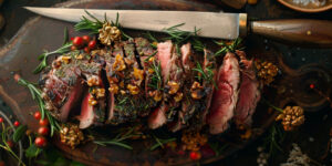 Slow roasted, spice rubbed, venison loin